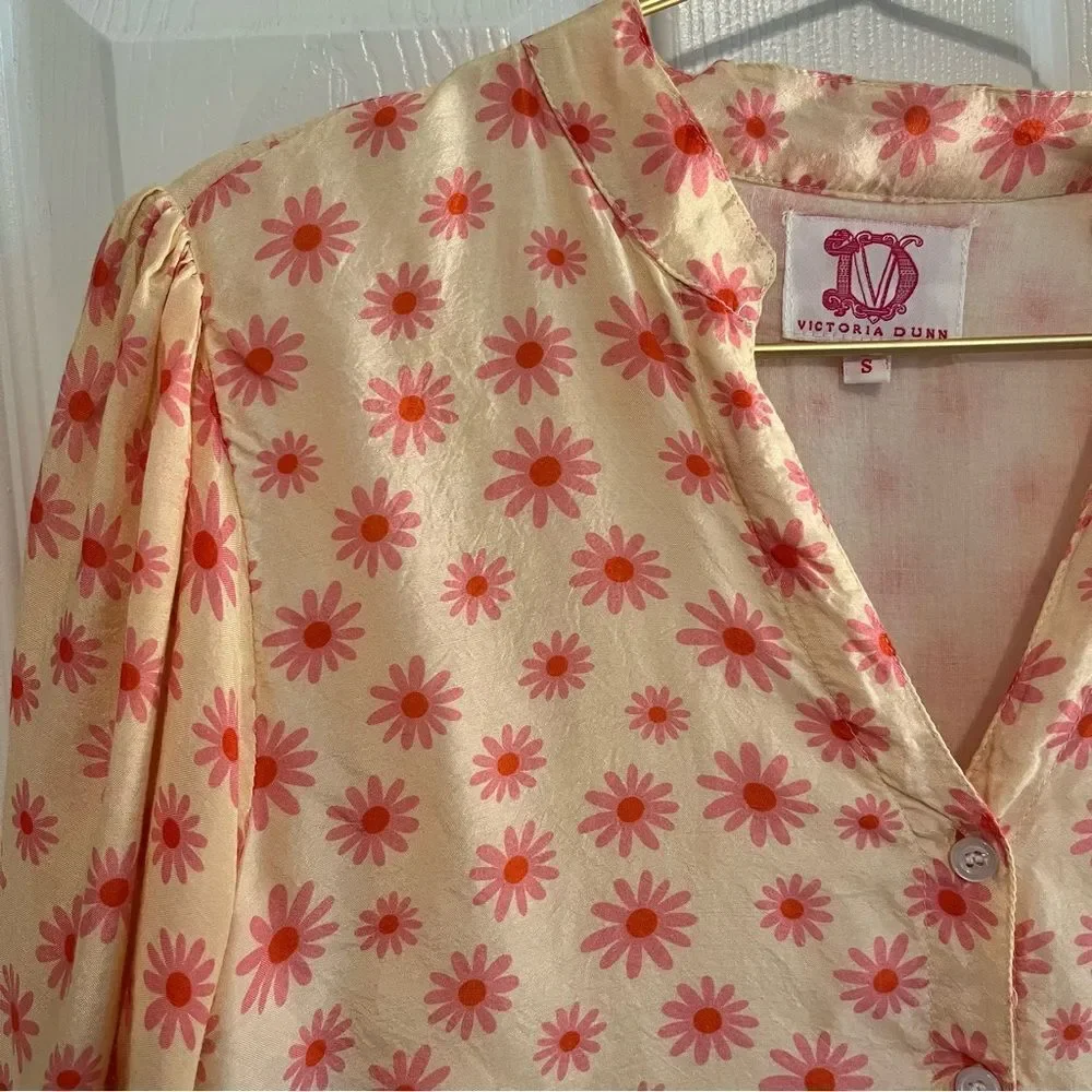 Victoria Dunn Cream & Pink Long Sleeve Dress